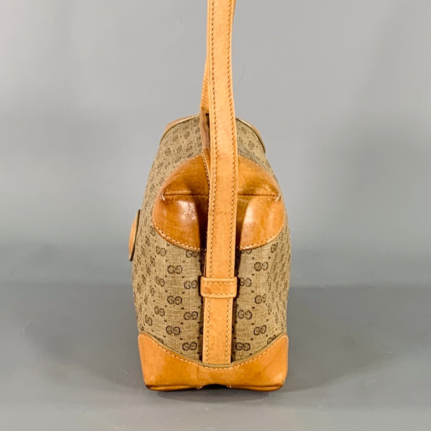 GUCCI Beige Tan Monogram Leather Coated Canvas Crossbody Handbag