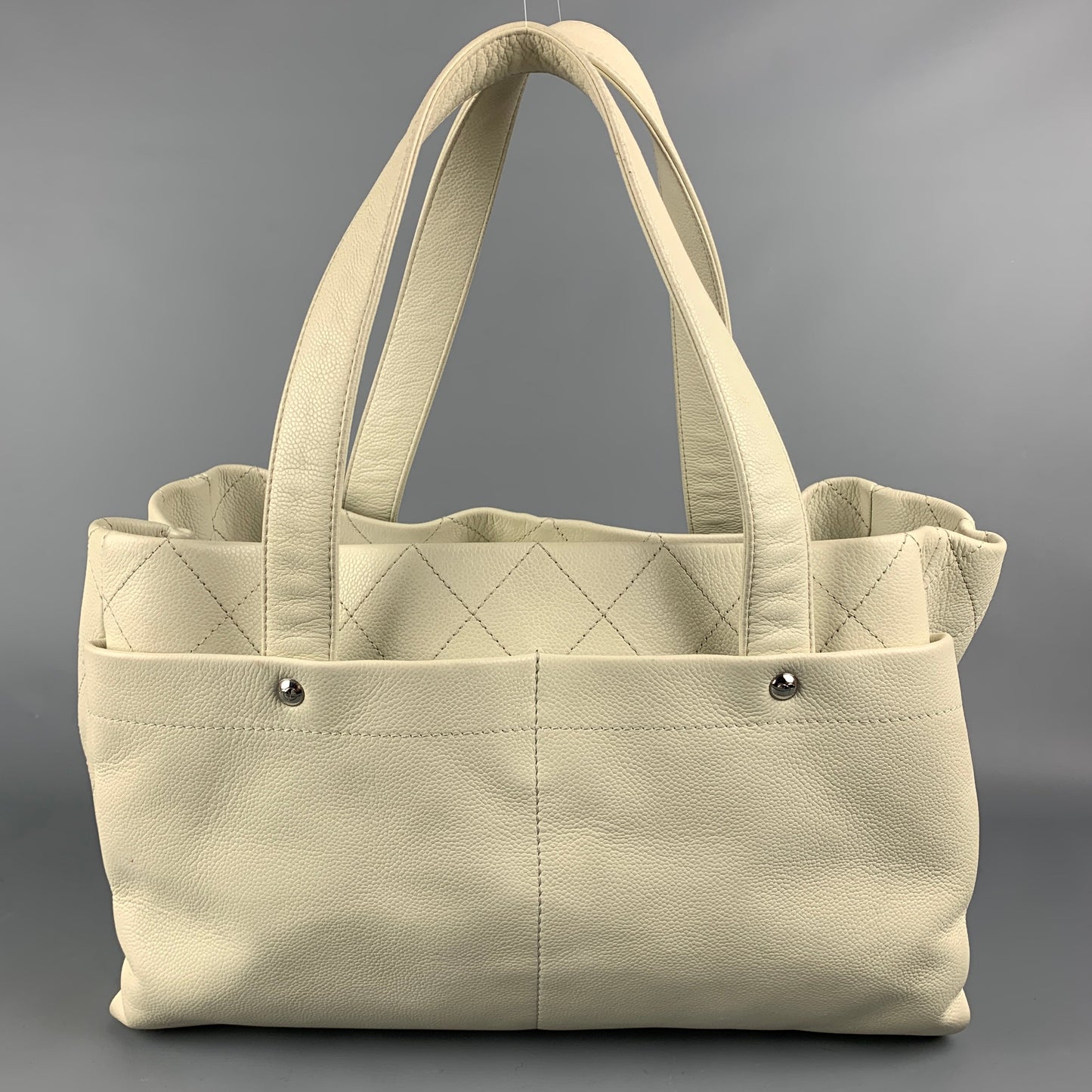 CHANEL Ivory Quilted Leather Tote Handbag