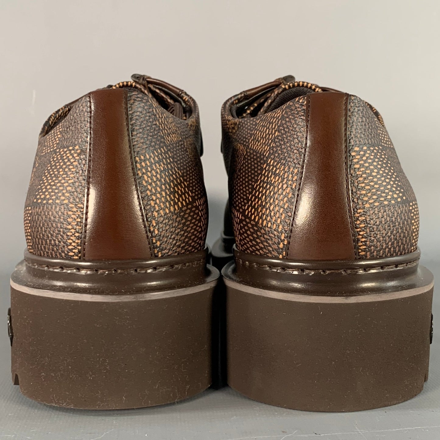 LOUIS VUITTON Size 10 Ranger Derby Brown Beige Coated Canvas Chunky Sole Moccasin Lace-Up Shoes