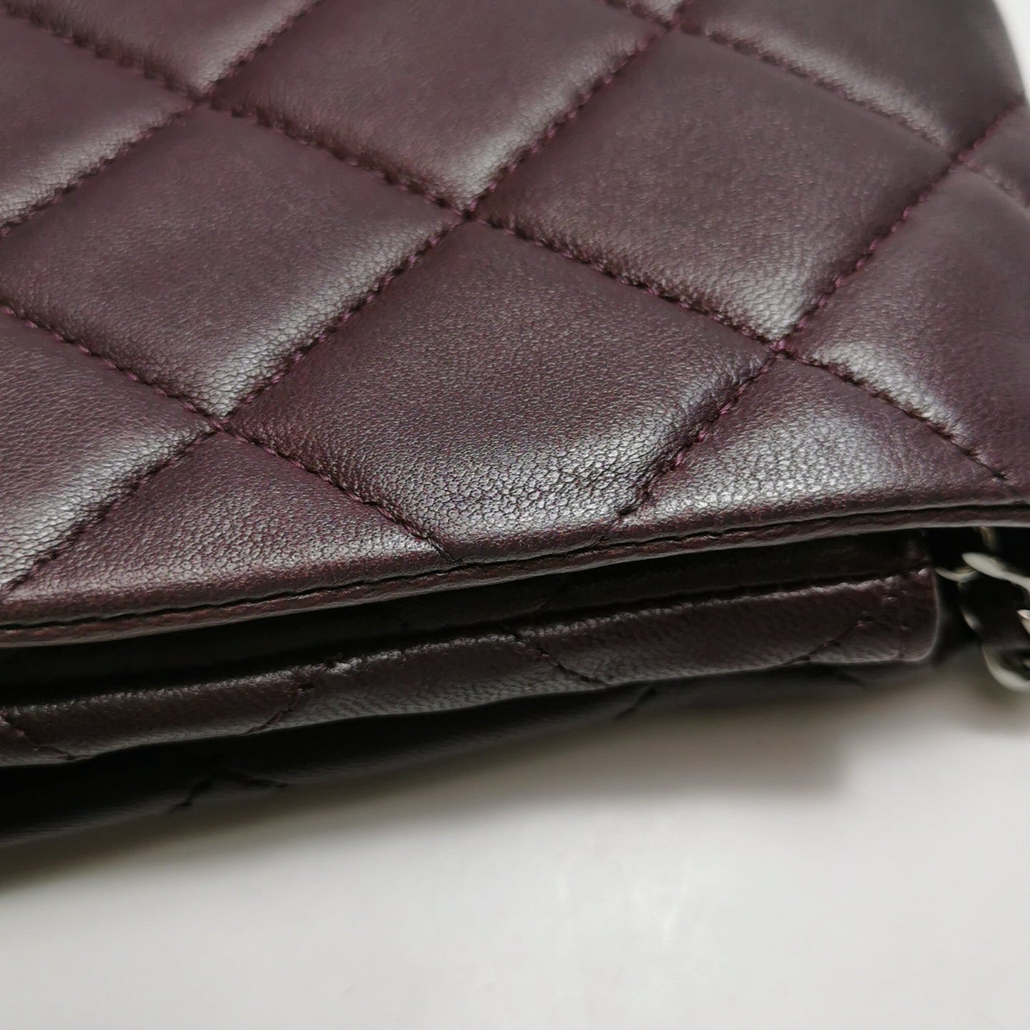 Chanel Envelope Clutch Shoulder Bag Burgundy Wine Lambskin Leather Silver Hardware