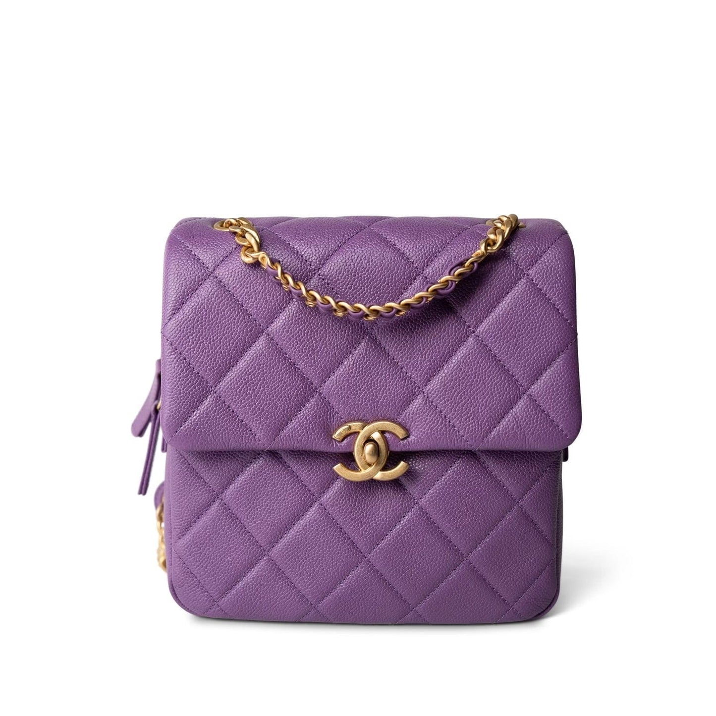 22P Purple Caviar Quilted Melody Chain BackPack w/ Aged Gold Hardware