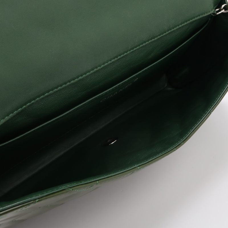 Chanel Envelope Clutch with Chains Shoulder Bag Dark Green Patent Leather