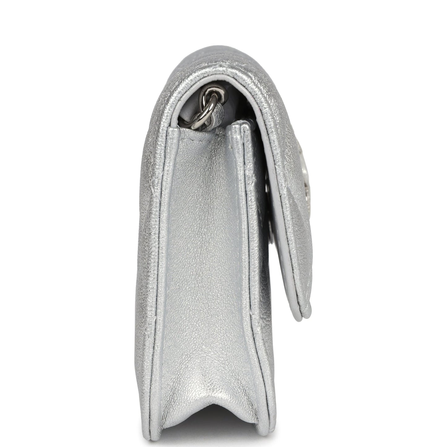 Chanel Crystal CC Walk Of Fame Clutch Wallet Silver Metallic Goatskin Silver Hardware