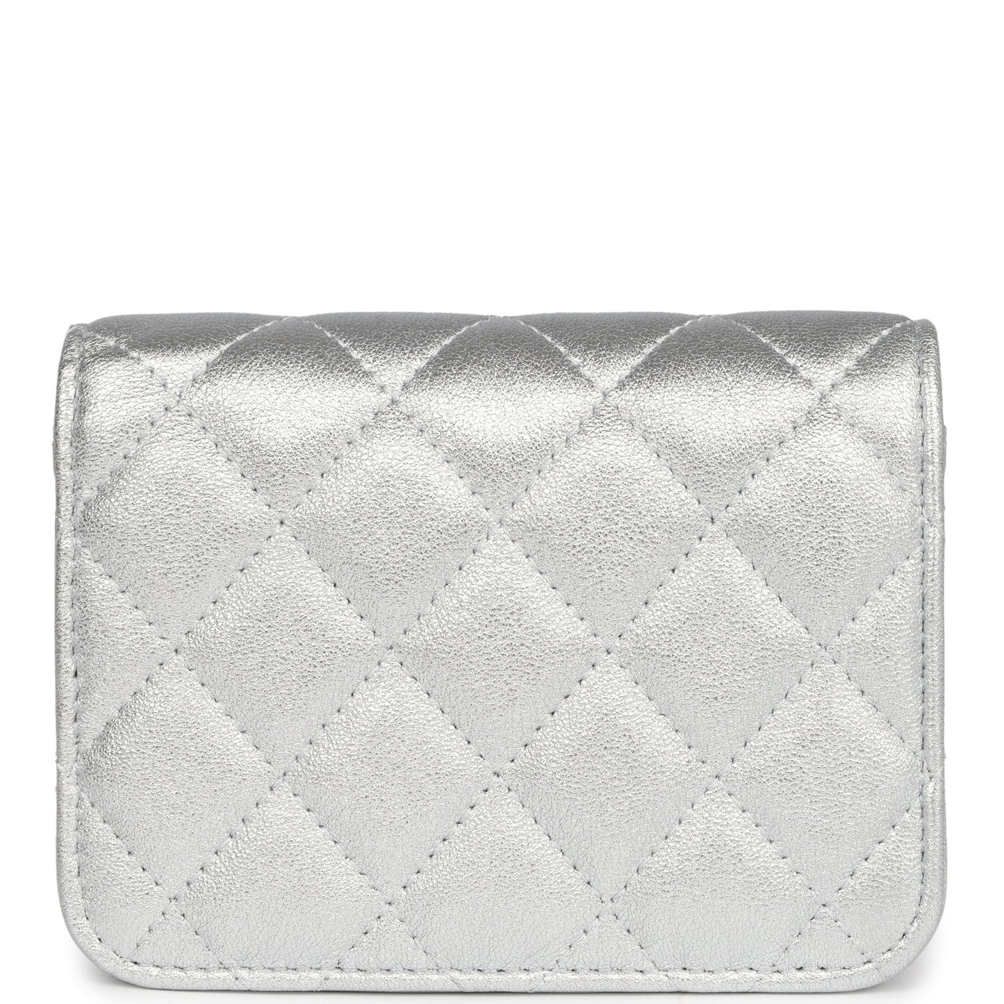 Chanel Crystal CC Walk Of Fame Clutch Wallet Silver Metallic Goatskin Silver Hardware