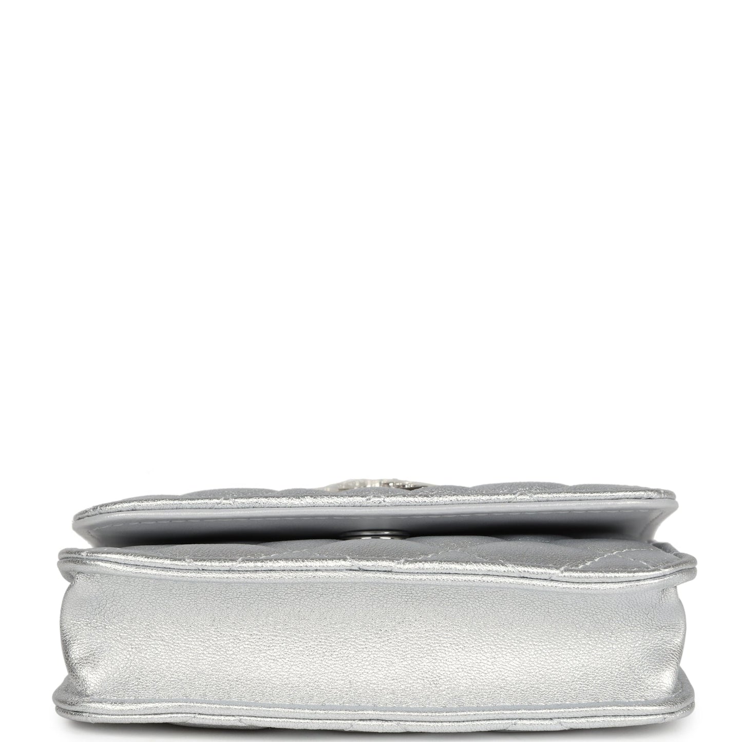 Chanel Crystal CC Walk Of Fame Clutch Wallet Silver Metallic Goatskin Silver Hardware