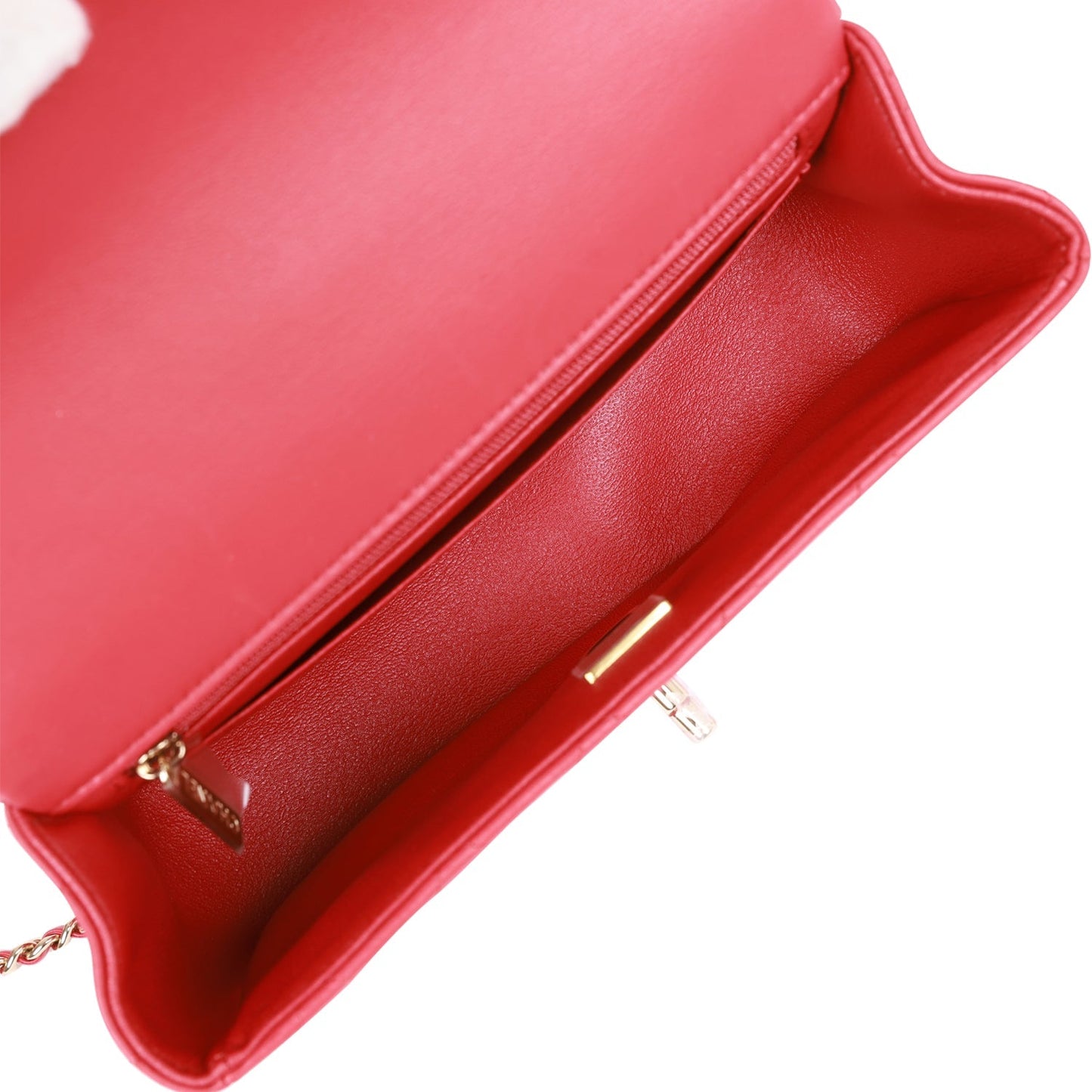 Chanel Mini Rectangular Flap Bag with Top Handle Red Lambskin Light Gold Hardware
