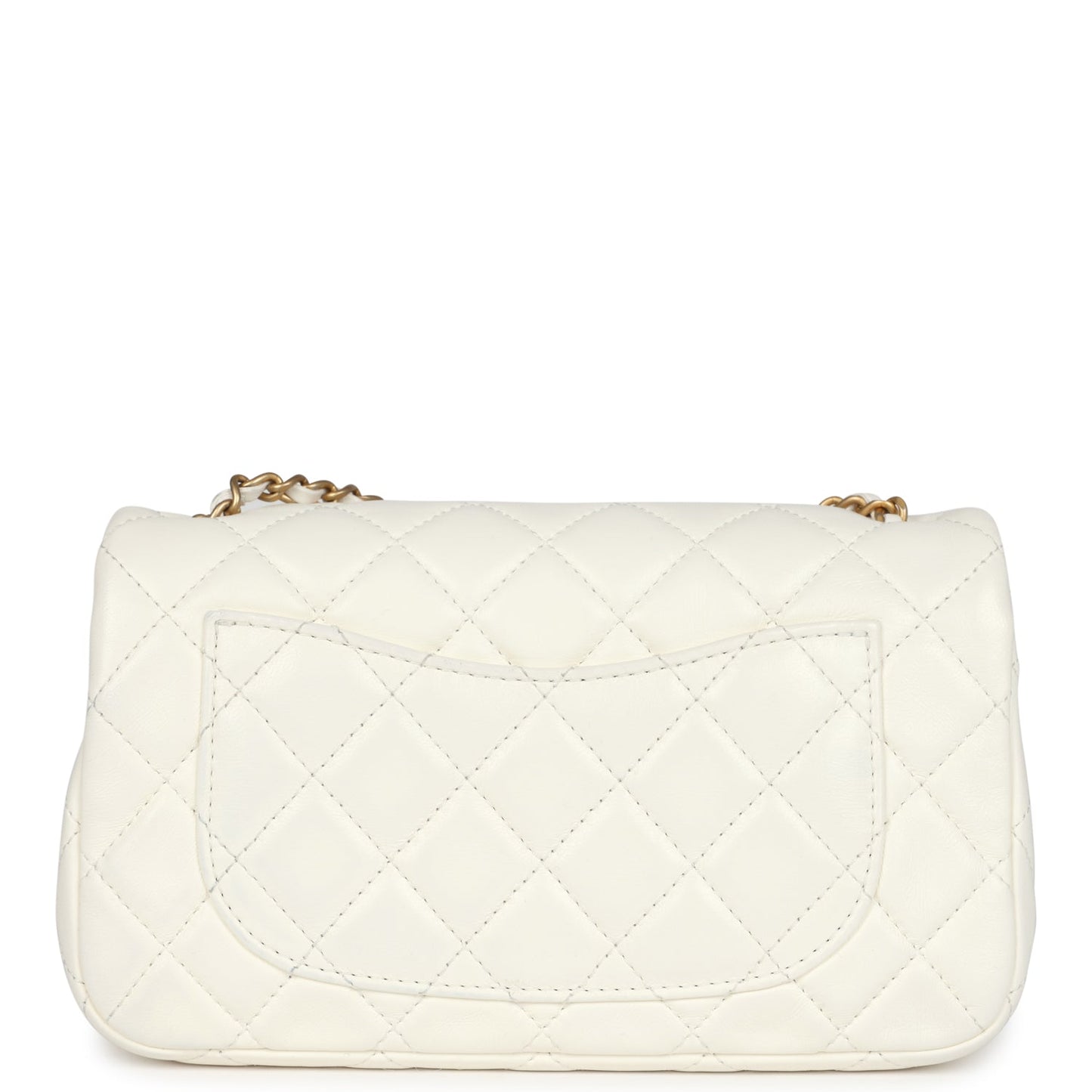 Chanel Mini Square Pearl Crush Flap Bag White Lambskin Antique Gold Hardware