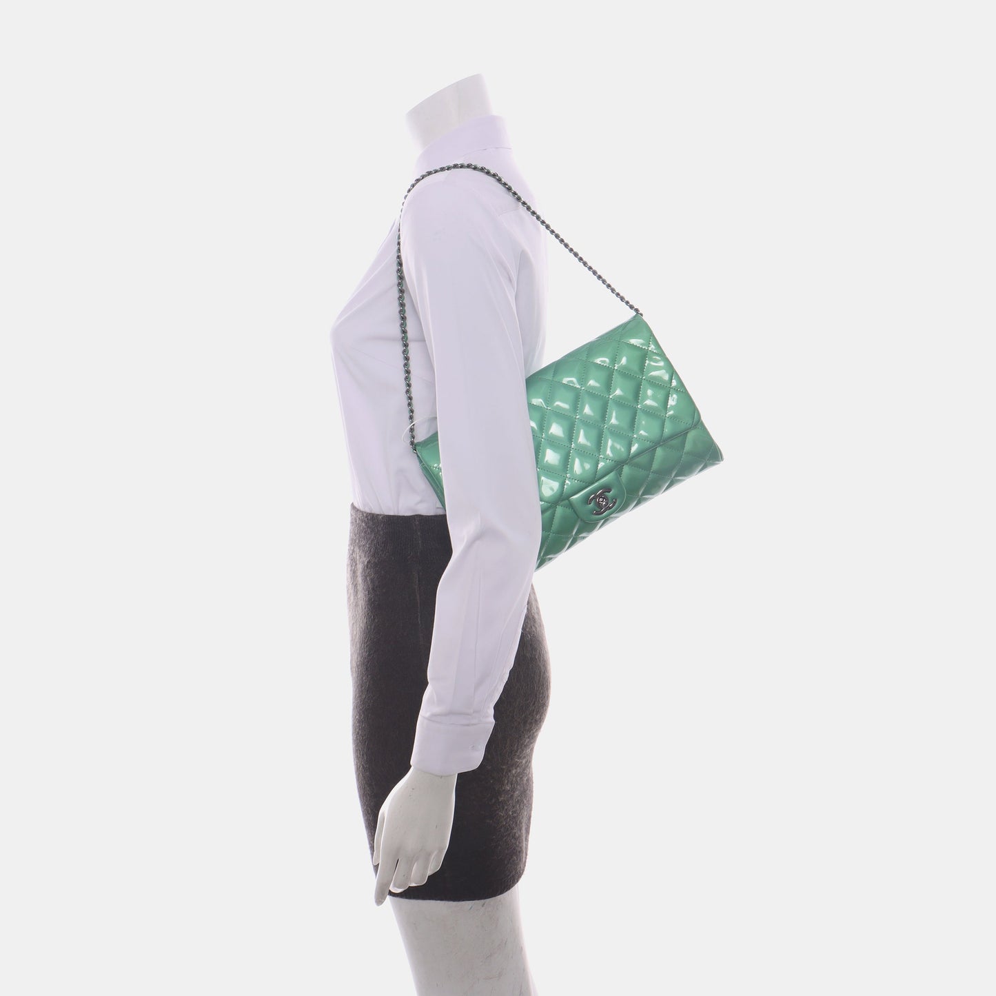 Chanel Envelope Clutch with Chains 2013 Shoulder Bag Apple Green Patent Leather