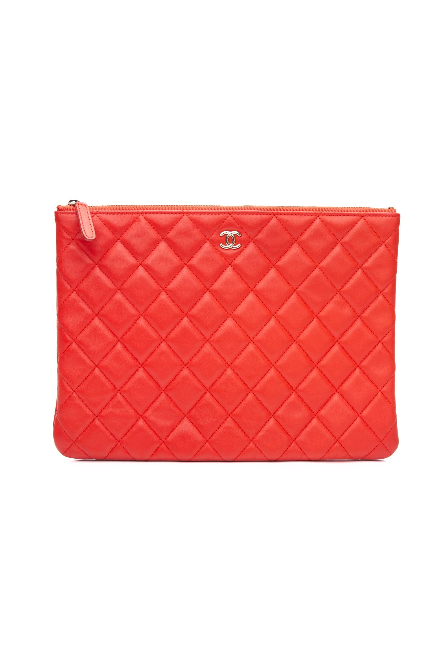 CHANEL Coral Lambskin Quilted Medium O Case Clutch
