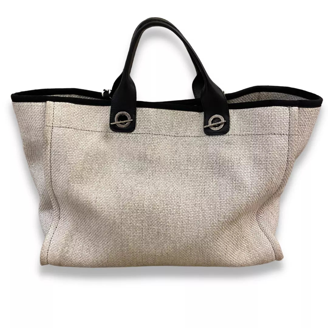 CHANEL WHITE CANVAS DEAUVILLE TOTE BAG