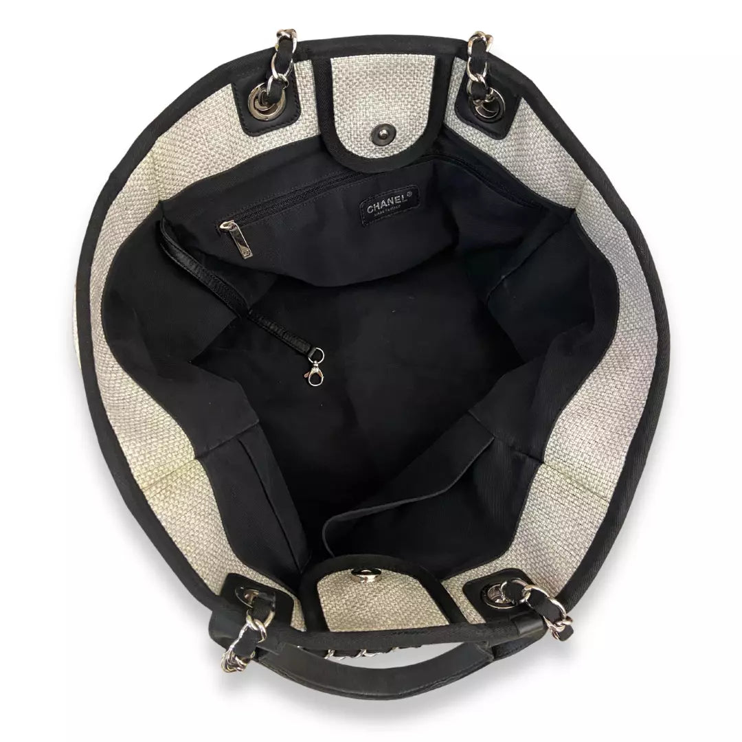 CHANEL WHITE CANVAS DEAUVILLE TOTE BAG