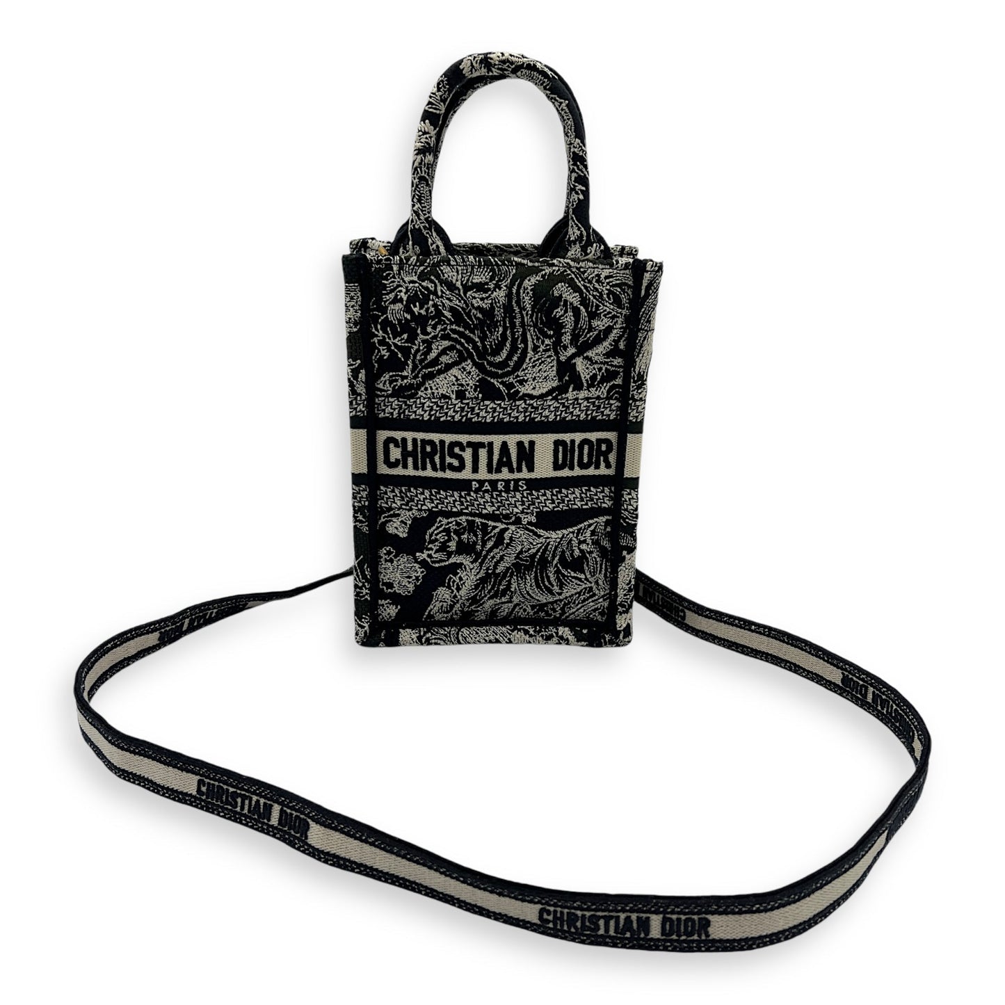 Book Tote Vertical Navy Crossbody Bag in Jacquard, Gold hardware