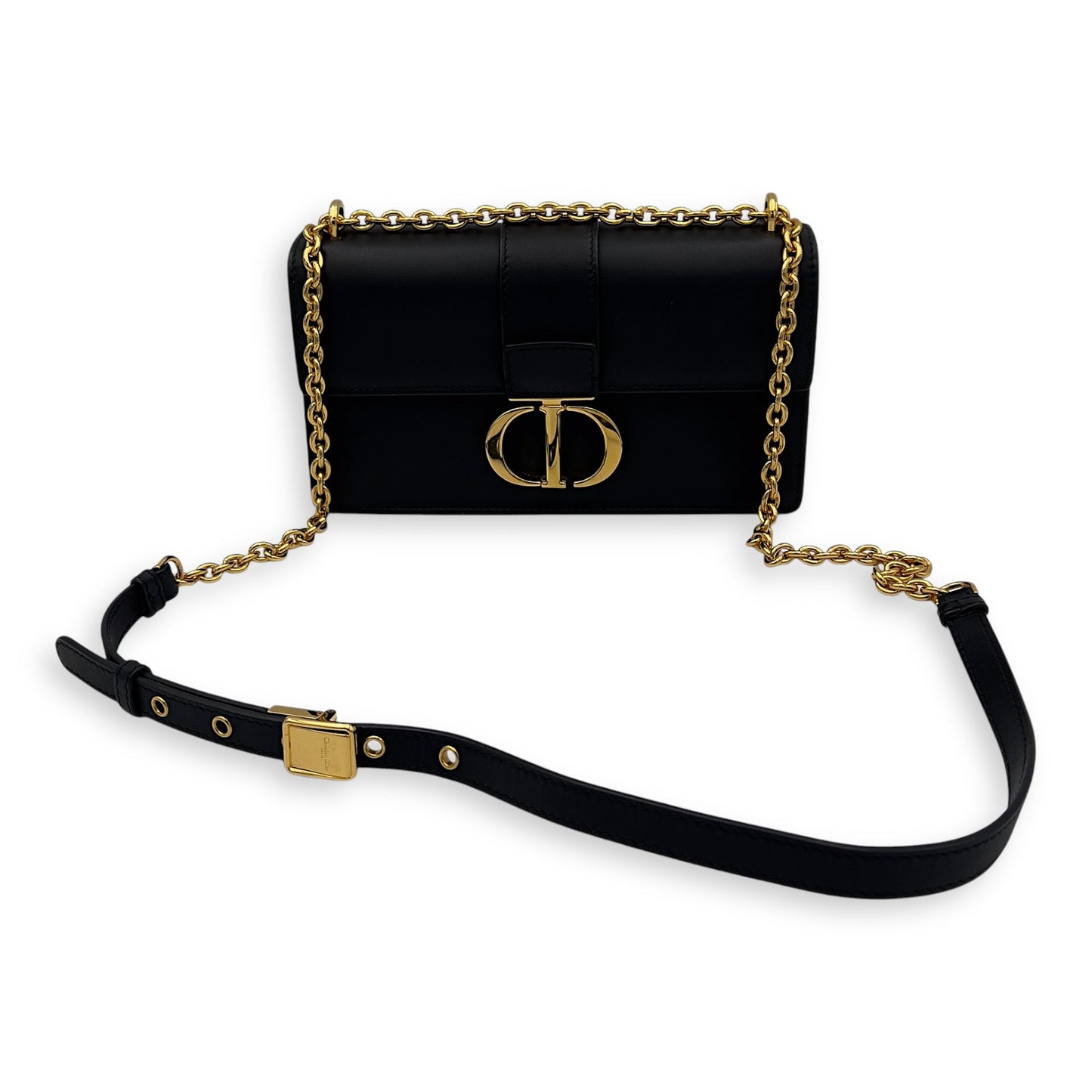 Montaigne Shoulder Bag Black in Calfskin, Gold hardware