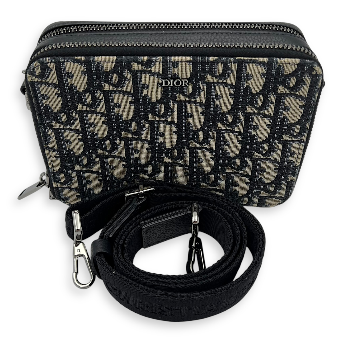 Zipped Pouch Crossbody Bag Blue in Canvas, Silver hardware