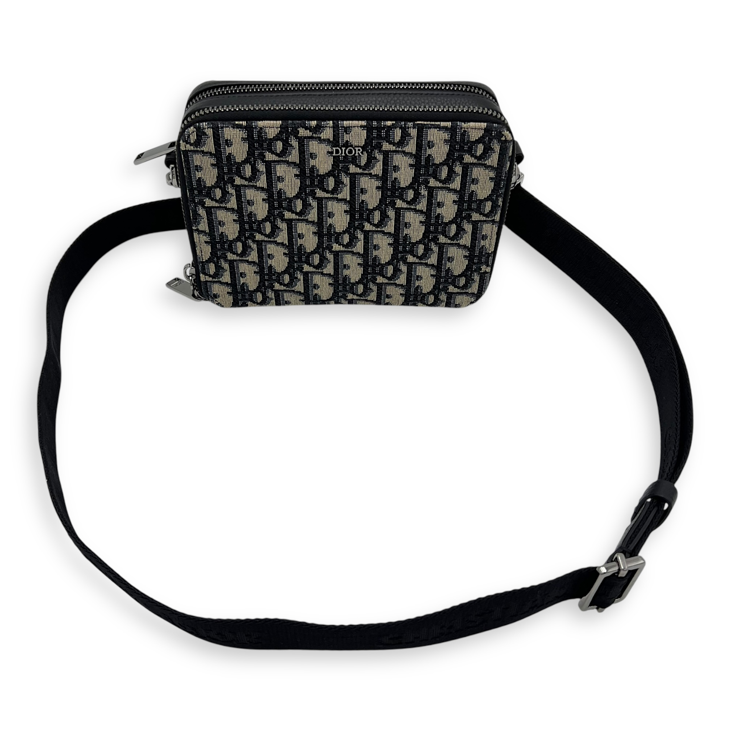 Zipped Pouch Crossbody Bag Blue in Canvas, Silver hardware