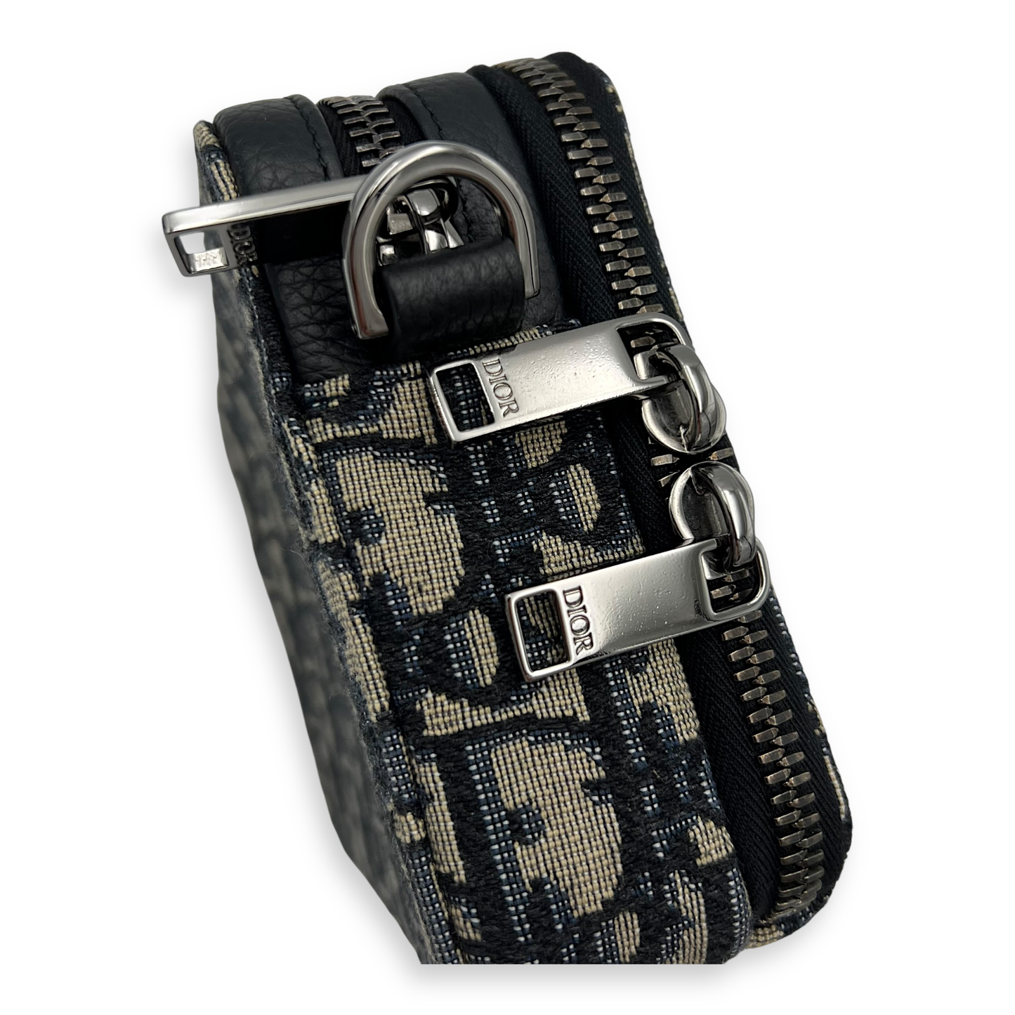 Zipped Pouch Crossbody Bag Blue in Canvas, Silver hardware