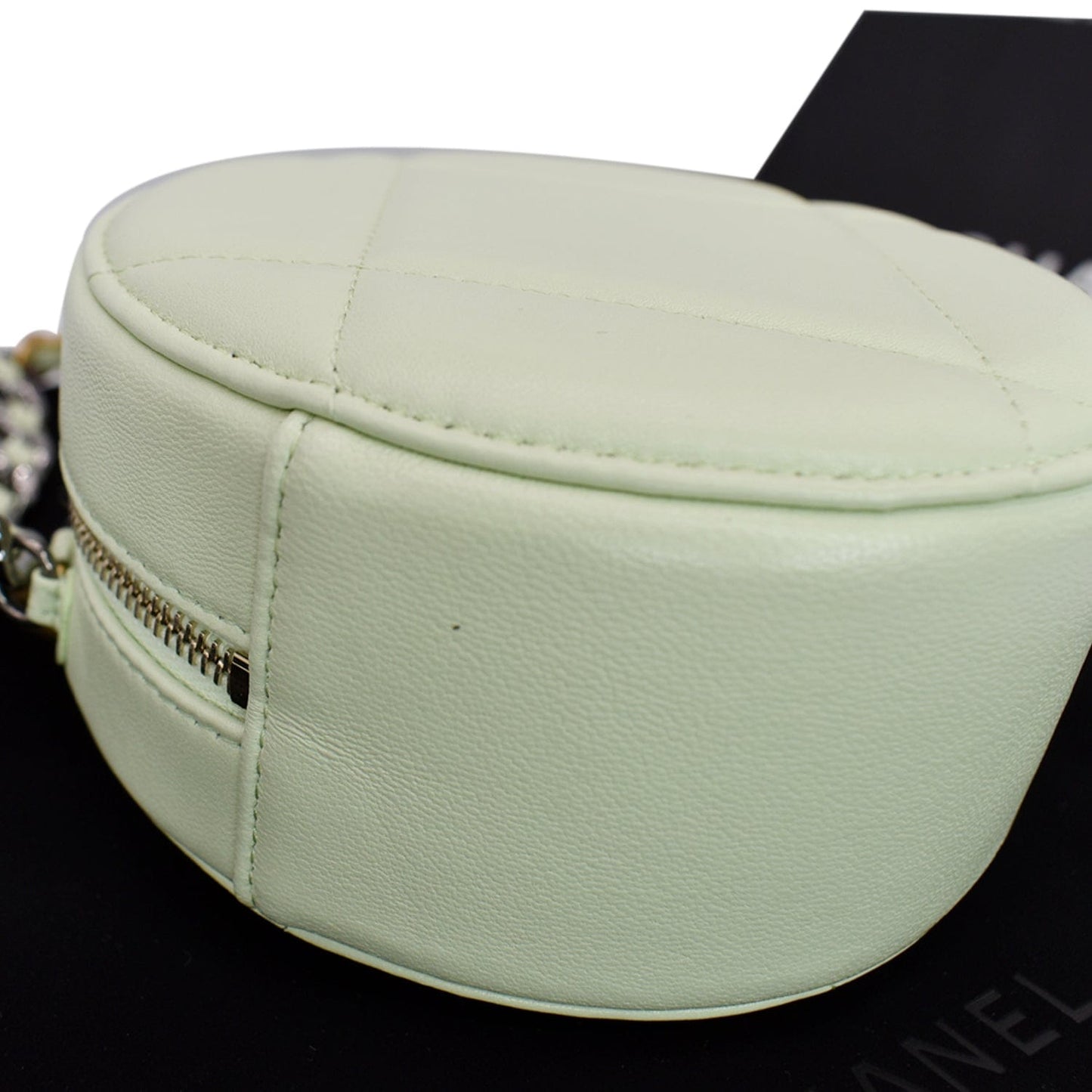 CHANEL 19 Round Quilted Lambskin Leather Clutch Crossbody Bag Light Green