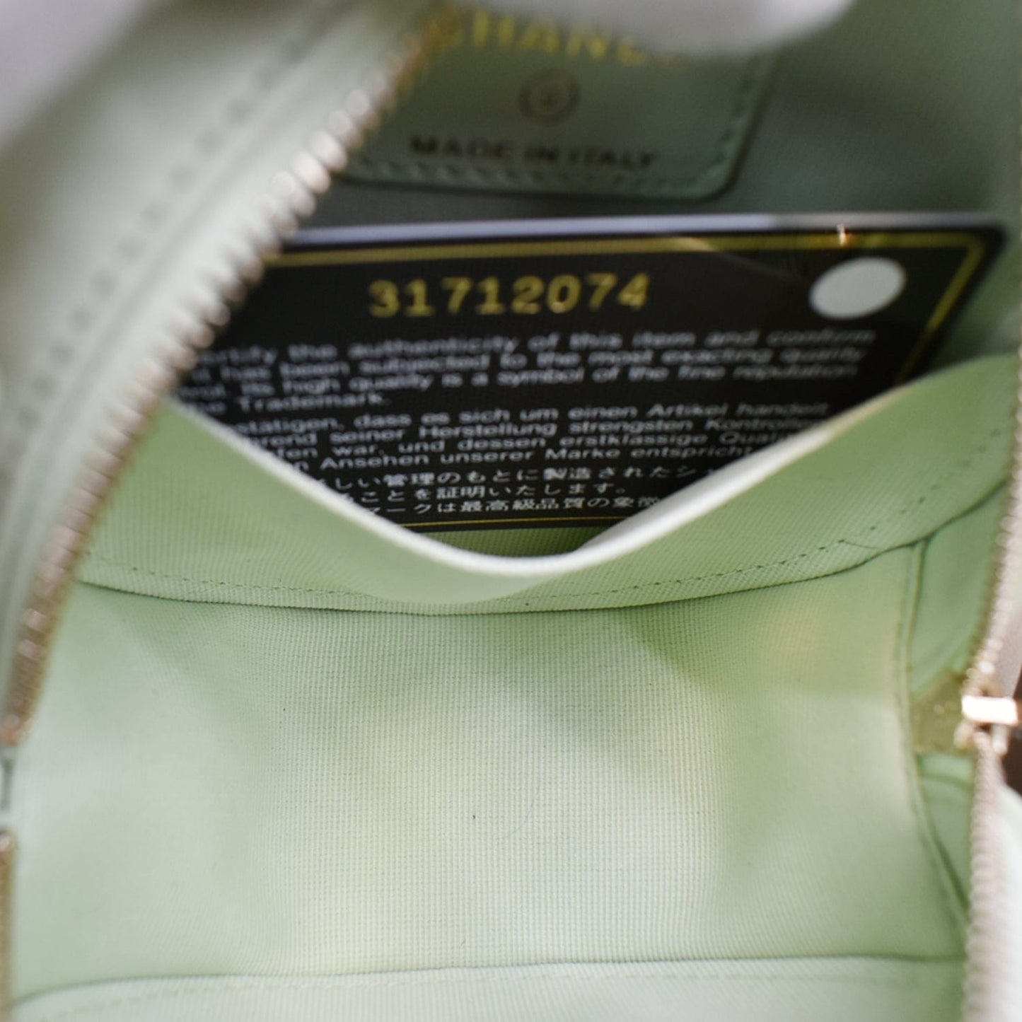 CHANEL 19 Round Quilted Lambskin Leather Clutch Crossbody Bag Light Green
