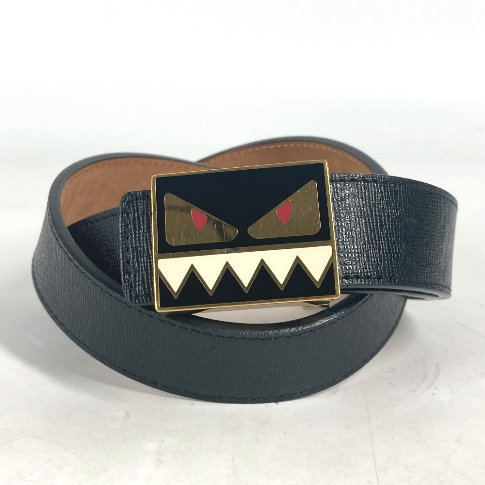 FENDI belt leather black Monster Buckle 75