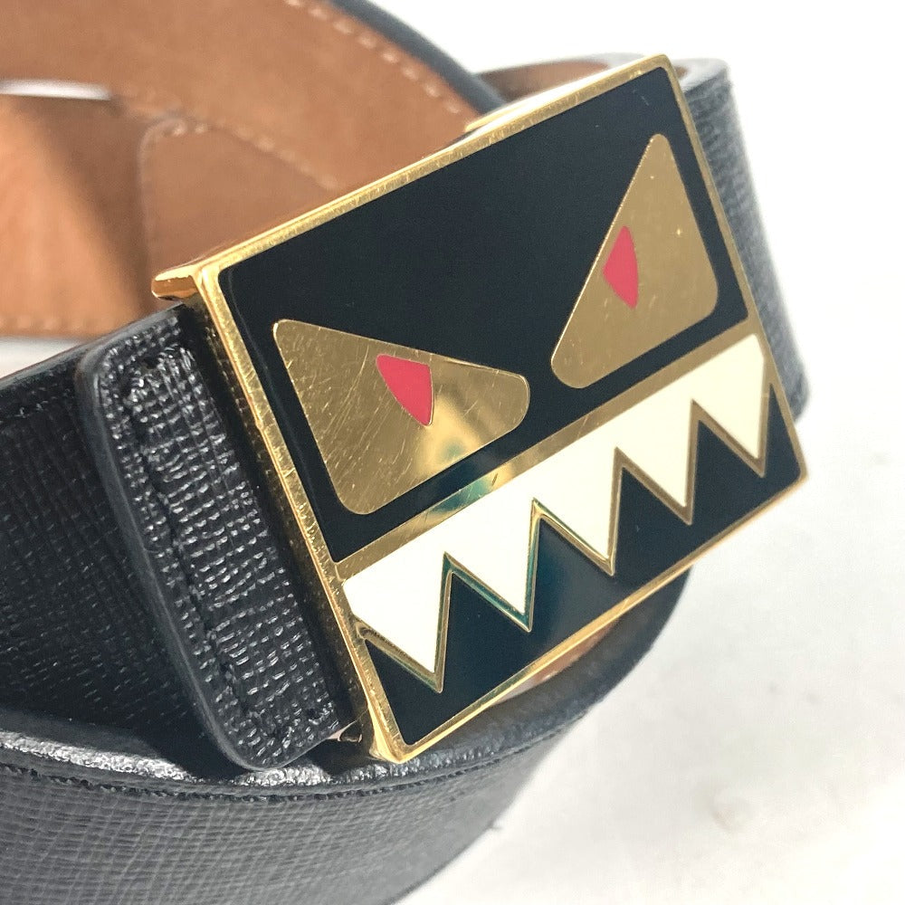 FENDI belt leather black Monster Buckle 75