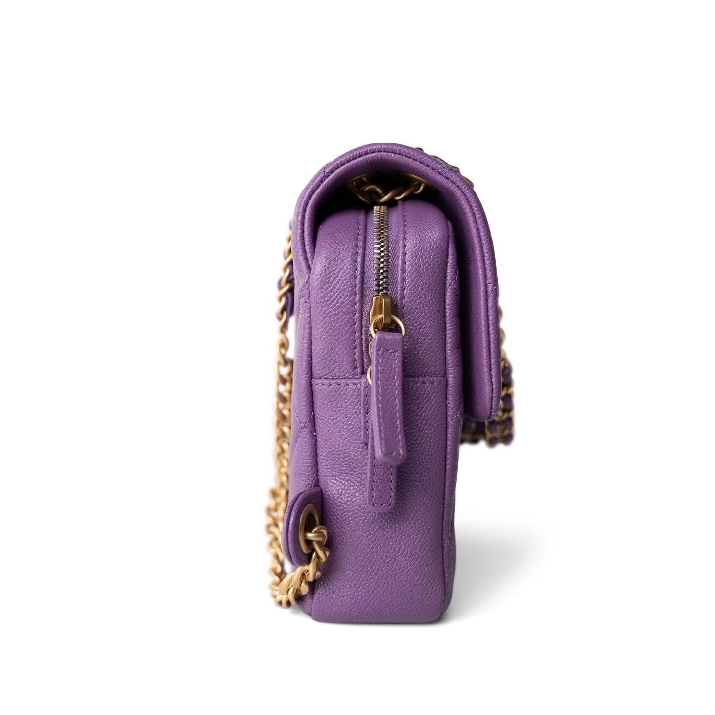 22P Purple Caviar Quilted Melody Chain BackPack w/ Aged Gold Hardware