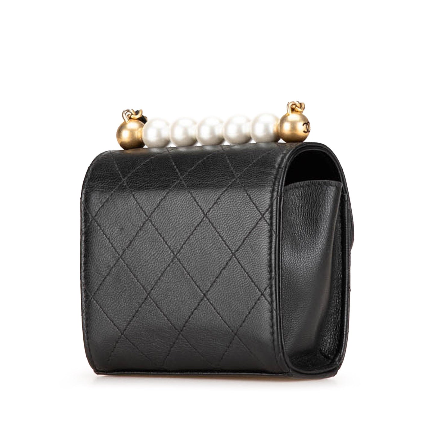 Black Chanel Mini Goatskin Chic Pearls Clutch On Chain Crossbody Bag