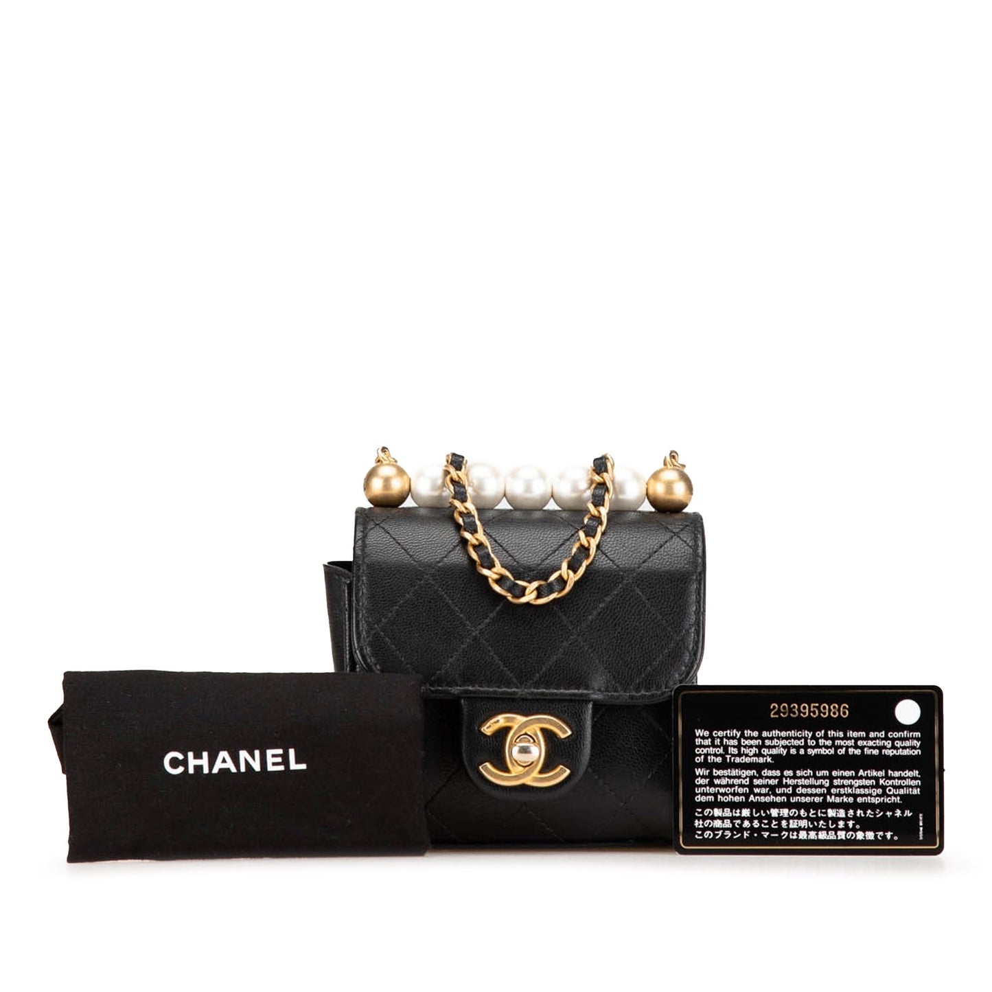 Black Chanel Mini Goatskin Chic Pearls Clutch On Chain Crossbody Bag
