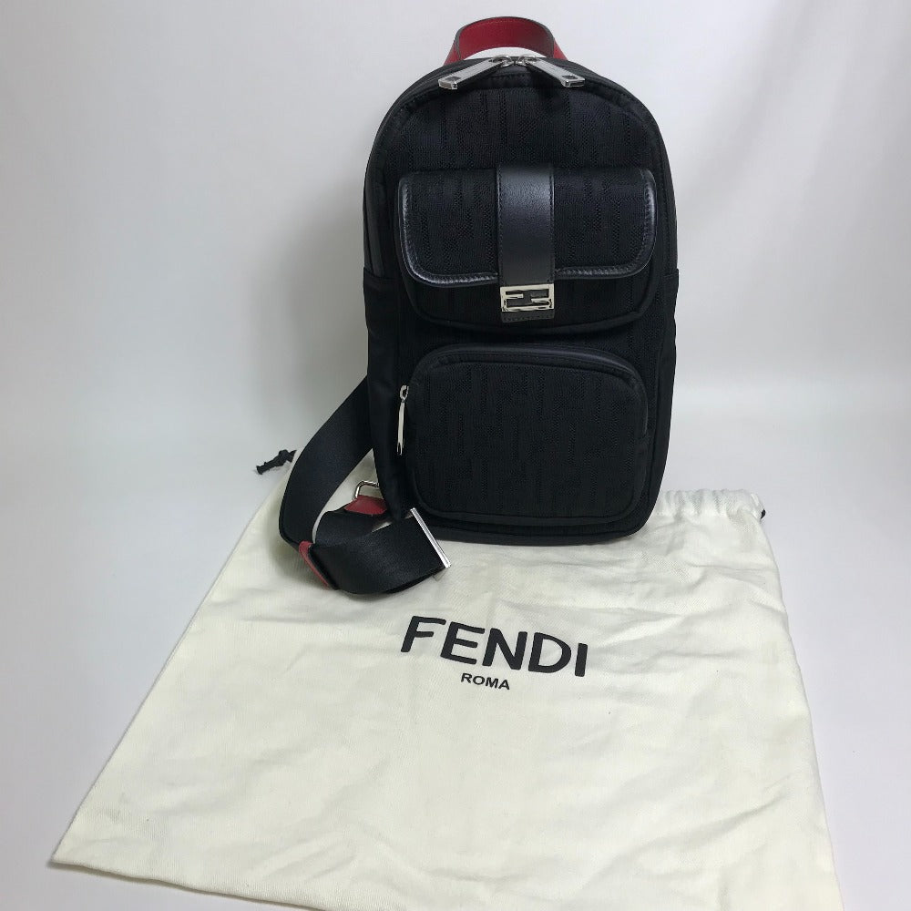 FENDI Shoulder Bag 7VZ049 Fabric / Leather Black / red Belt bag Zucca FF pattern