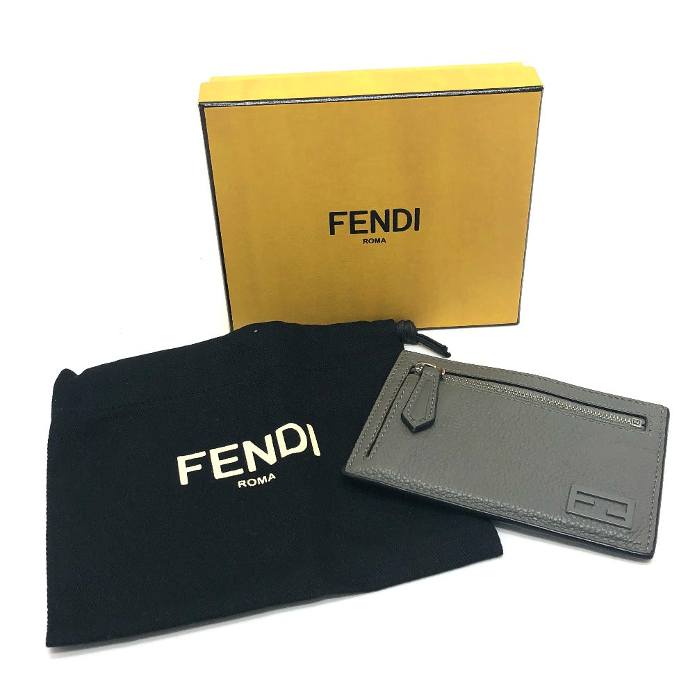 FENDI Card Case 7M0310 leather gray FF Baguette mens Used