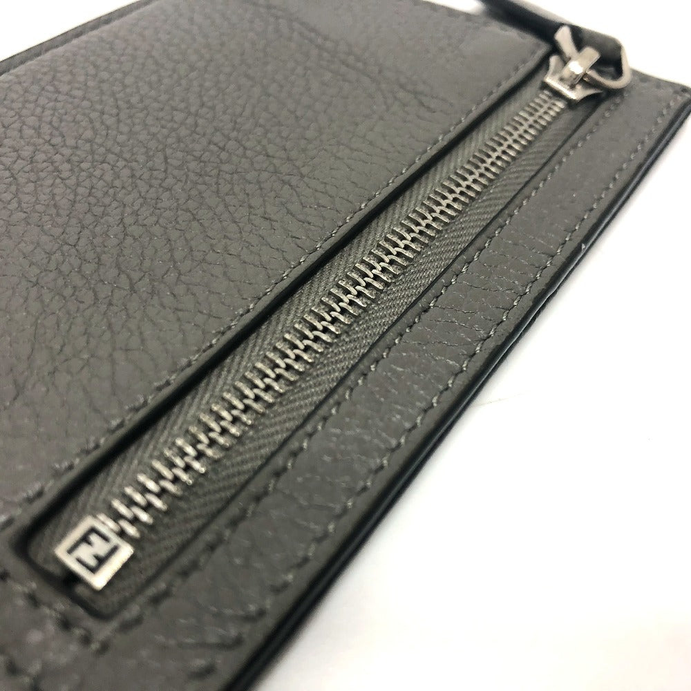 FENDI Card Case 7M0310 leather gray FF Baguette mens Used