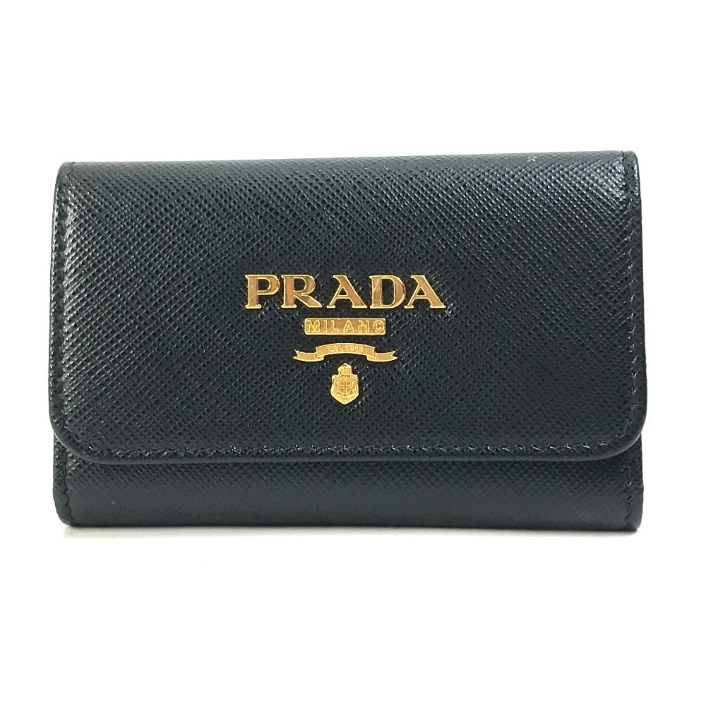 PRADA Key case Key holder 1PG004 saffiano leather Black x pink logo multicolor Key ring Women Used