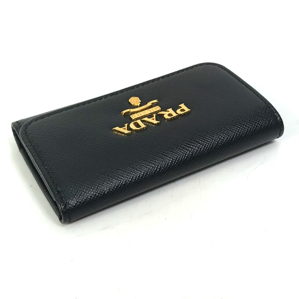 PRADA Key case Key holder 1PG004 saffiano leather Black x pink logo multicolor Key ring Women Used
