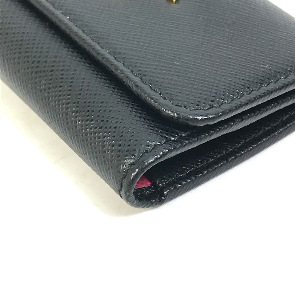 PRADA Key case Key holder 1PG004 saffiano leather Black x pink logo multicolor Key ring Women Used