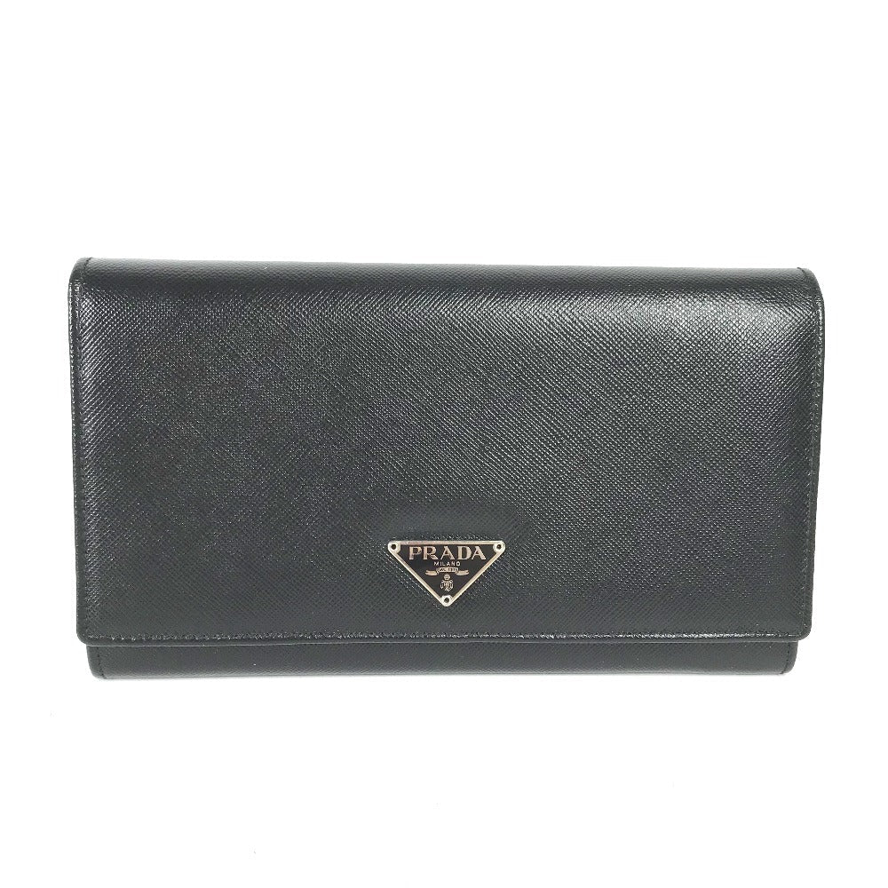 PRADA Long Wallet Purse M608A Safiano leather black Triangle logo plate Long wallet Women Used