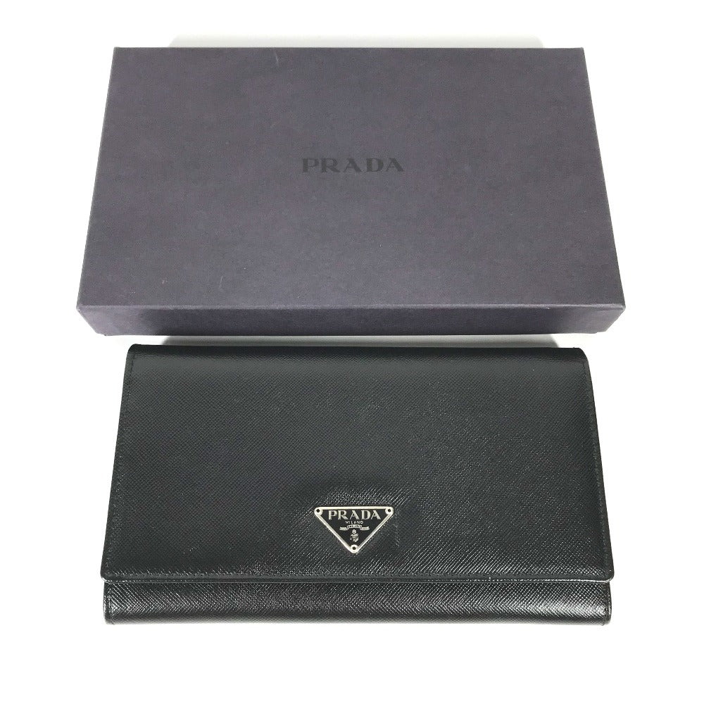 PRADA Long Wallet Purse M608A Safiano leather black Triangle logo plate Long wallet Women Used