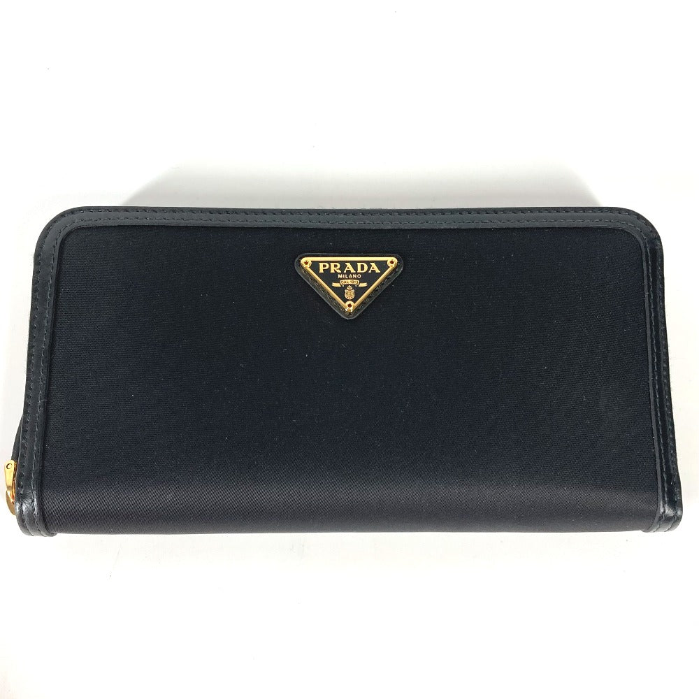 PRADA Long Wallet Purse 1ML506 Leather / nylon black Long wallet Triangle logo plate Women Used