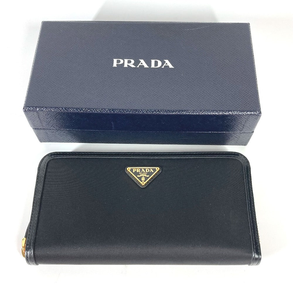 PRADA Long Wallet Purse 1ML506 Leather / nylon black Long wallet Triangle logo plate Women Used
