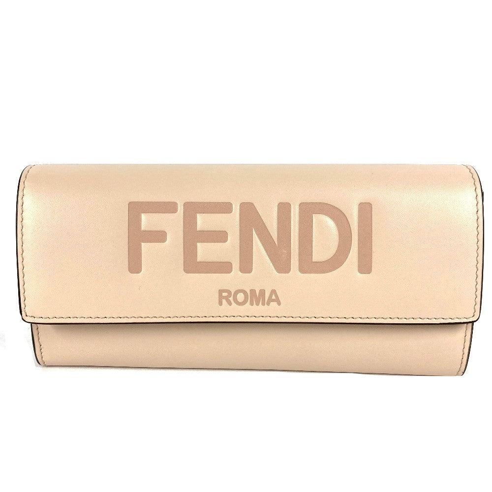 FENDI Long Wallet Purse 8M0251 leather beige Long wallet logo Women Used