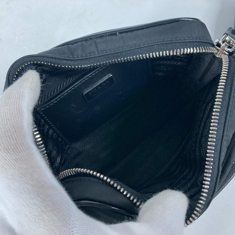 PRADA Shoulder Bag 2VH172 Leather / nylon black With porch Triangle logo plate mens Used