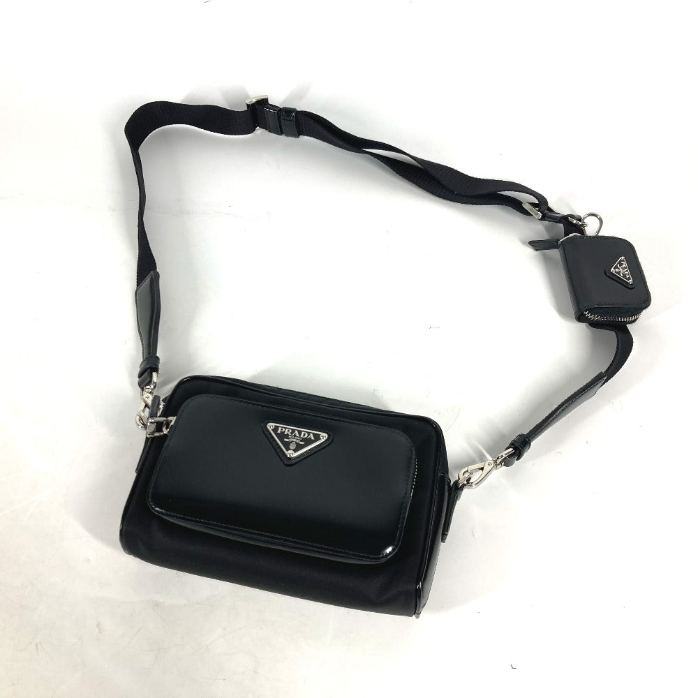 PRADA Shoulder Bag 2VH172 Leather / nylon black With porch Triangle logo plate mens Used