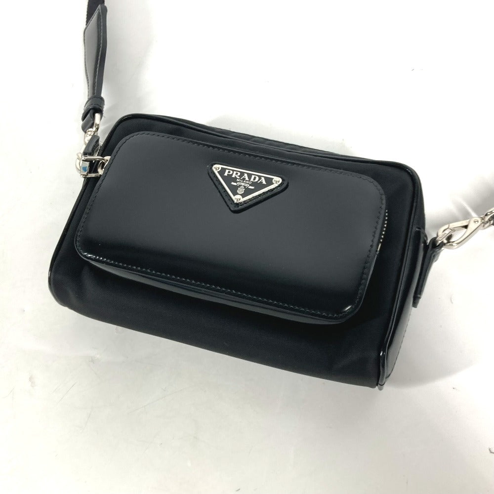 PRADA Shoulder Bag 2VH172 Leather / nylon black With porch Triangle logo plate mens Used