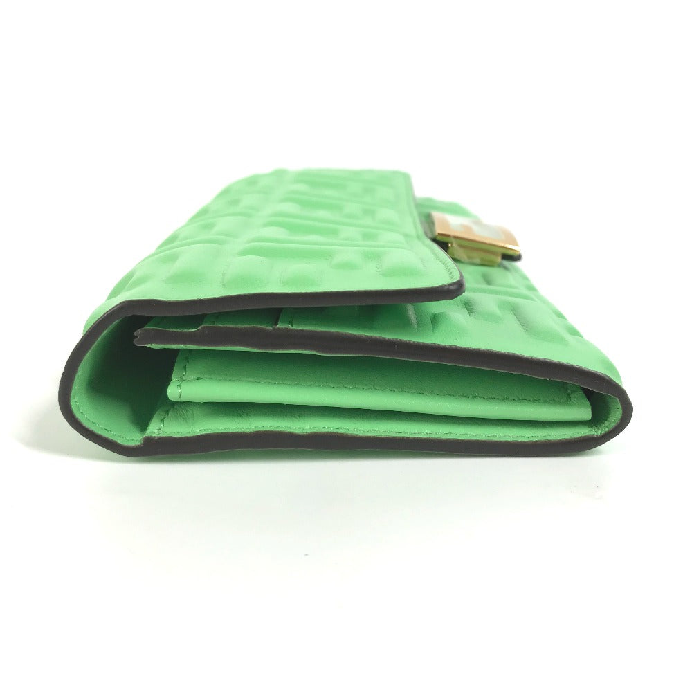 FENDI Long Wallet Purse 8M0251 leather green Baguette Continental Wallet Women Used