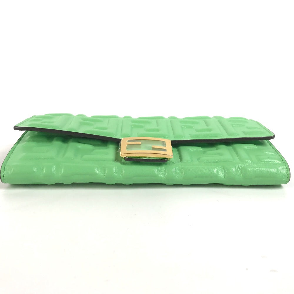 FENDI Long Wallet Purse 8M0251 leather green Baguette Continental Wallet Women Used