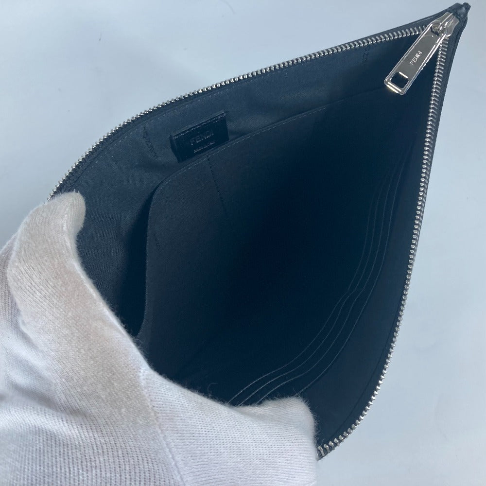 FENDI Clutch bag 7N0110 leather Black x Yellow x Grey Flat slim slim Diagonal Zucca mens Used
