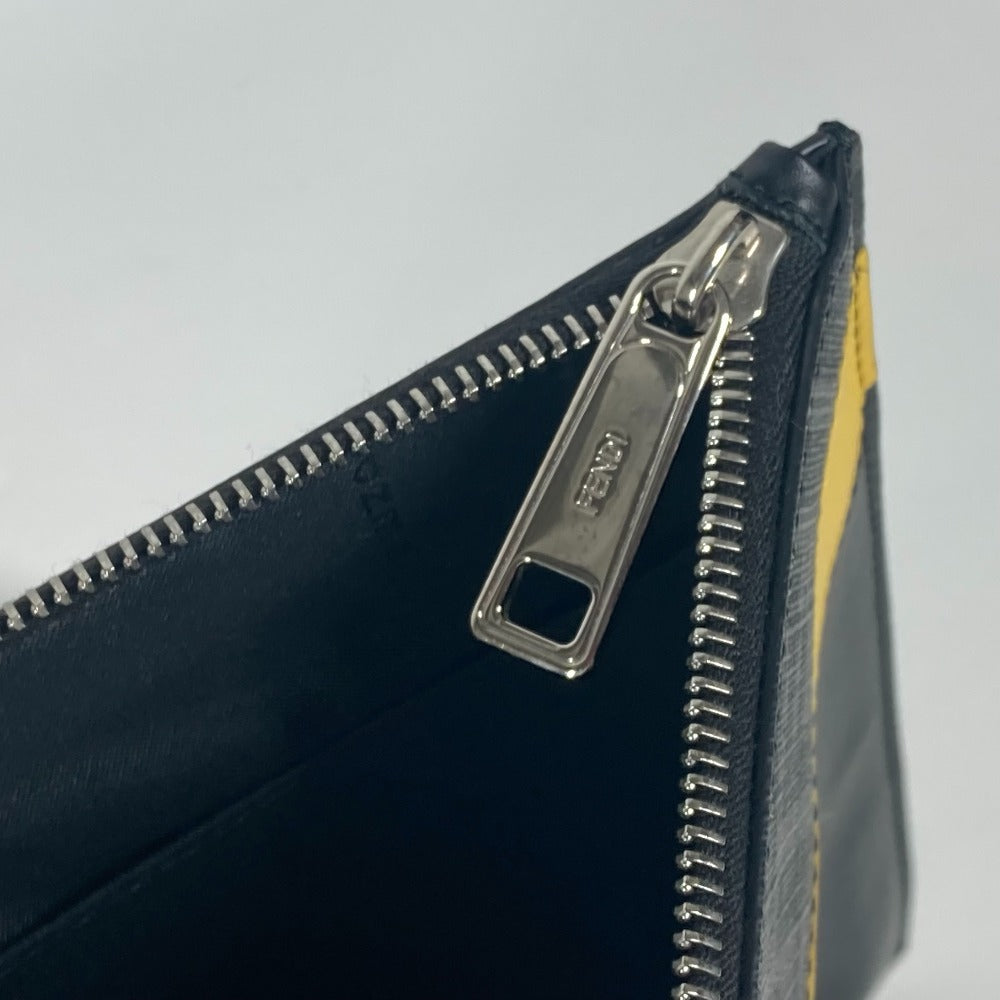 FENDI Clutch bag 7N0110 leather Black x Yellow x Grey Flat slim slim Diagonal Zucca mens Used