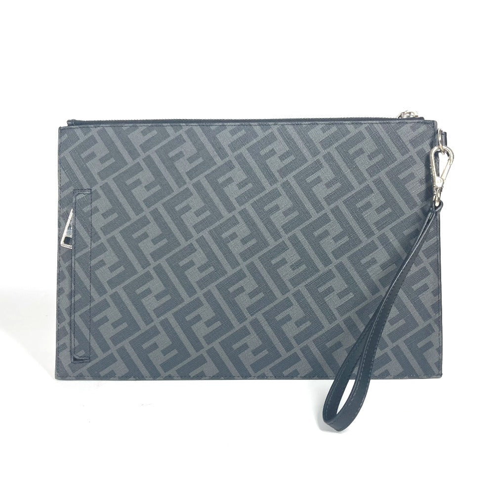 FENDI Clutch bag 7N0110 leather Black x Yellow x Grey Flat slim slim Diagonal Zucca mens Used