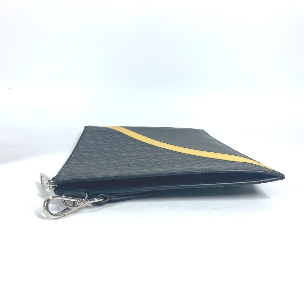FENDI Clutch bag 7N0110 leather Black x Yellow x Grey Flat slim slim Diagonal Zucca mens Used
