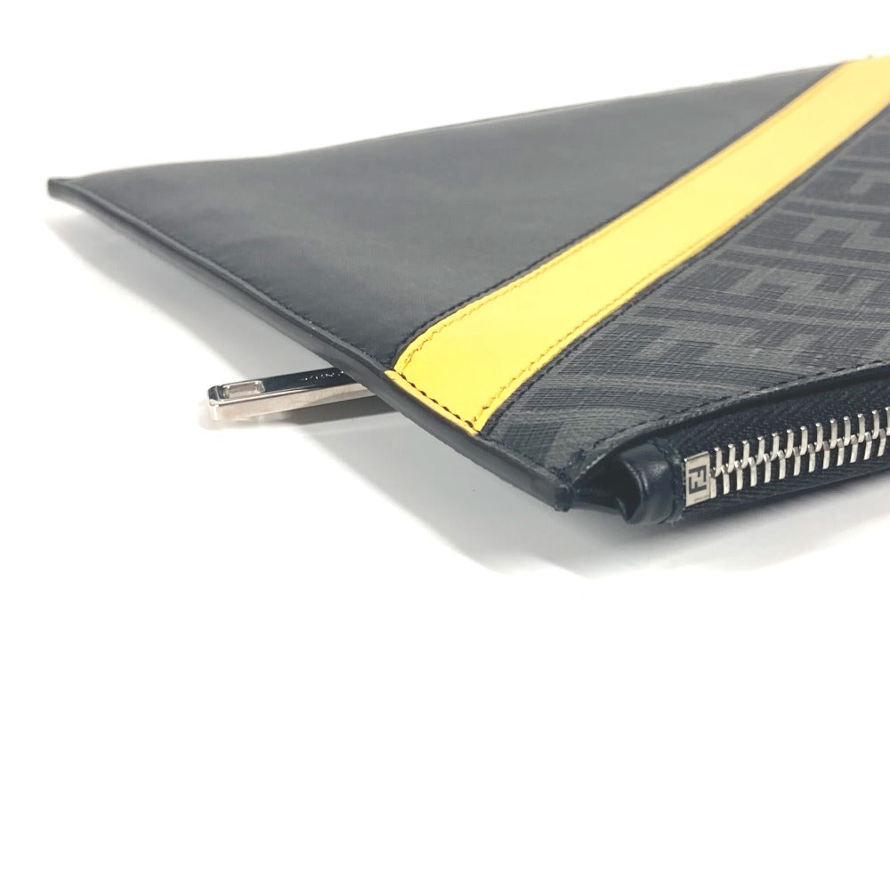 FENDI Clutch bag 7N0110 leather Black x Yellow x Grey Flat slim slim Diagonal Zucca mens Used