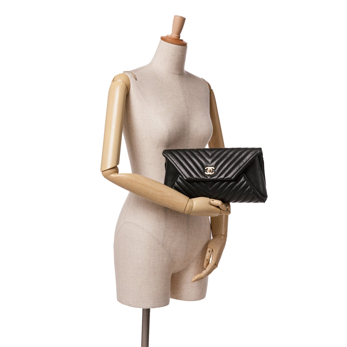 Black Chanel Chevron Lambskin Fold Up Again Clutch