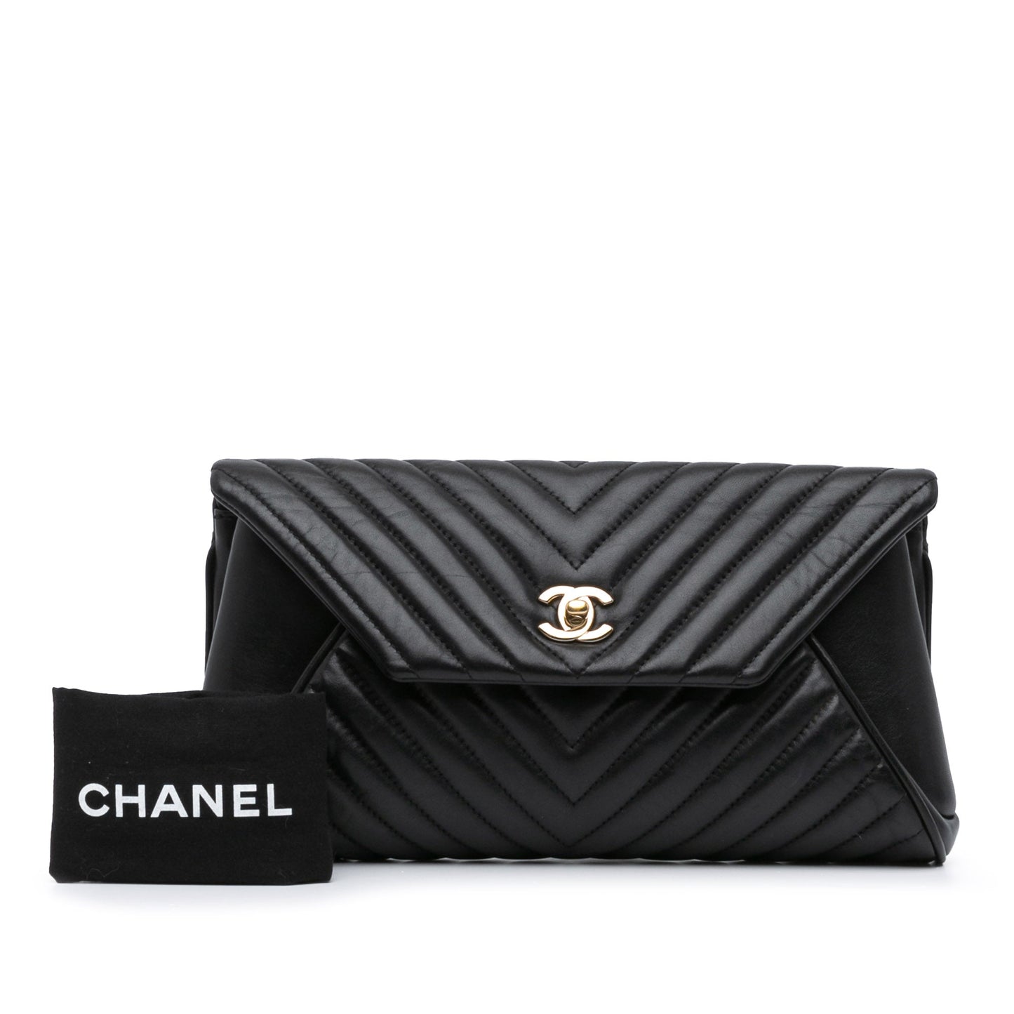 Black Chanel Chevron Lambskin Fold Up Again Clutch
